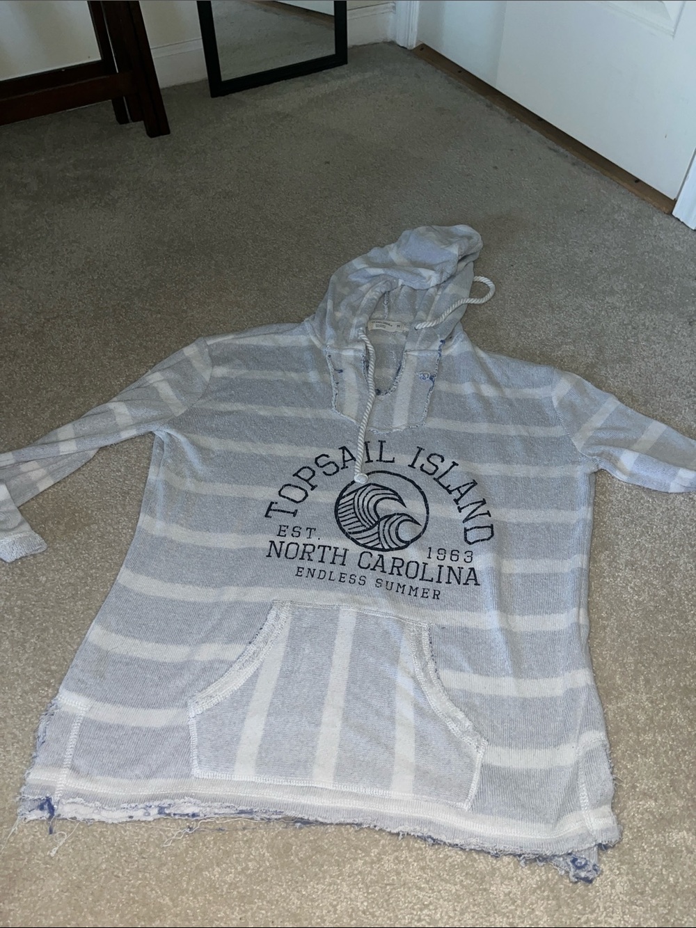 Topsail Island Striped Hooded Sweater - Light Gray/White